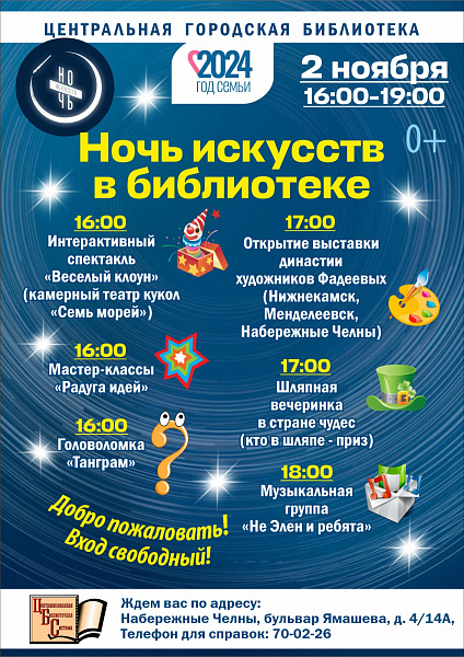 Челнинцев приглашают на ночь искусств в библиотеке