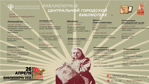 Шәһәр Үзәк китапханәсе чаллылыларны «Китапханәдә төн » дигән чарасына кушылырга чакыра